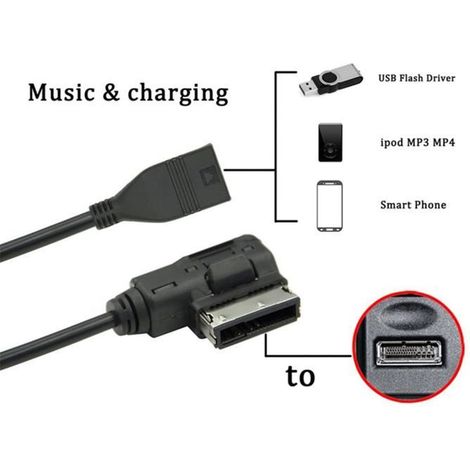 Adaptateur de câble MP3 - - USB - Compatible Audi A3 S4 A5 A6 Q5 - 27 cm - Plug and Play (1/4)