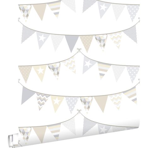 papier peint guirlandes gris clair, beige et blanc brillant - ESTAhome (1/5)