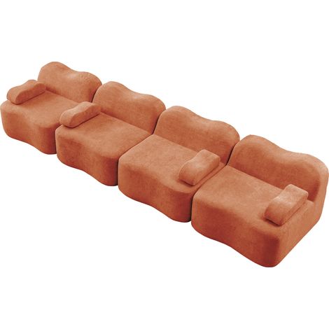 4-Sitzer modulares Sofa ohne Gestell aus orangefarbenem Samt (1/5)