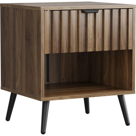 Comodino moderno in MDF color noce con 1 cassetto e ripiano aperto 45 x 40 x 53 cm (1/5)
