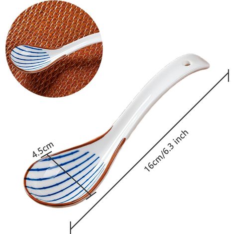 Cuillères à soupe en céramique bleue de style japonais JeiibrZui - Cuillères à ramen rétro à manches courts - Lot de 2 pièces en porcelaine créative pour soupe, dessert et fruits - Idéales pour la mai (1/5)