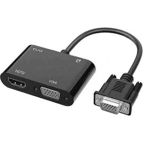 Convertisseur VGA vers HDTV + VGA pour connecter un ordinateur à un moniteur/téléviseur, câble adaptateur d'affichage double écran (noir SZRH AS) (1/5)