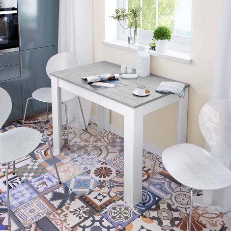 Dmora Table fixe Lowell, Table de salle à manger, Table console moderne pour salon ou cuisine, cm 109x67x78, Blanc et Ciment, avec emballage renforcé (1/5)