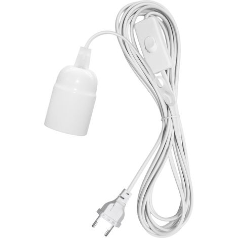 Douille E27 avec câble et Interrupteur 4.5M, Support Ampoule E27 avec Prise, Douille avec Interrupteur, Suspension Luminaire pour Salon Chambre, Accessoires pour Lampes DIY, Blanc (1/5)