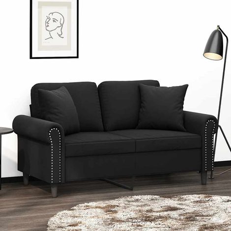 Canapé 2 places en velours noir avec 2 oreillers décoratifs, largeur 120 cm - PANGIVO (1/5)