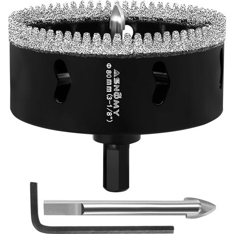 Scie Cloche Diamantée de 80 mm avec Mèche Pilote, Foret Trépan Diamanté Denté, Scie Cloche Diamant pour carrelage, Verre, porcelaine, pierre de granit (1/5)