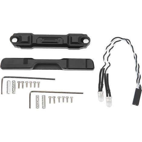 Schwarze Stoßstangen aus Aluminiumlegierung vorne und hinten mit weißen LEDs für RC Axial SCX24 AXI00005 AXI00002, stabile Montagehalterung (1/5)