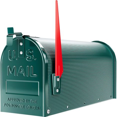 Wiltec US Mailbox grün 150 x 513 x 223 mm, amerikanischer Briefkasten mit Fahne, Wandbriefkasten oder Standbriefkasten Stahl amerikanisches Design