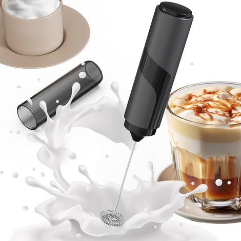 Mousseur à lait électrique avec protection hygiénique, mixeur à main fonctionnant avec des piles pour café, latte, cappuccino, matcha, shakes protéinés et mousseur à lait à piles (1/5)