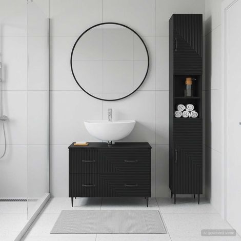vidaXL 2 Piece Bathroom Cabinet Set HAARLEM Black Engineered Wood (1/5)