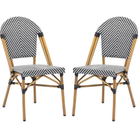 - 2er-Set Bistro-Terrassenstühle aus Aluminium, Bezug mit schwarz-weißem Fischgrätenmuster (1/5)