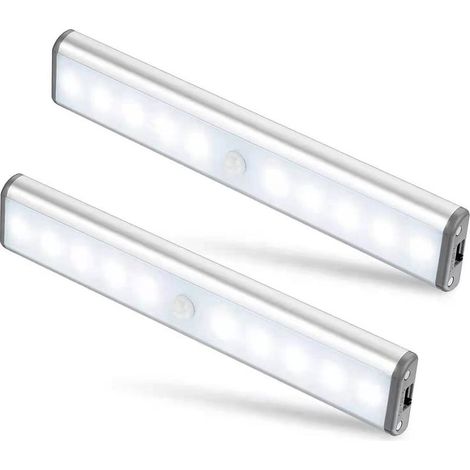 2er-Set kabellose 10-LED-Lampen, USB-aufladbar, magnetisch, mit Bewegungssensor, 2 Beleuchtungsmodi, tragbar. Ideal als Schrankleuchte, Notleuchte, Nachtlicht für Kinder oder Akzentbeleuchtung. (1/5)