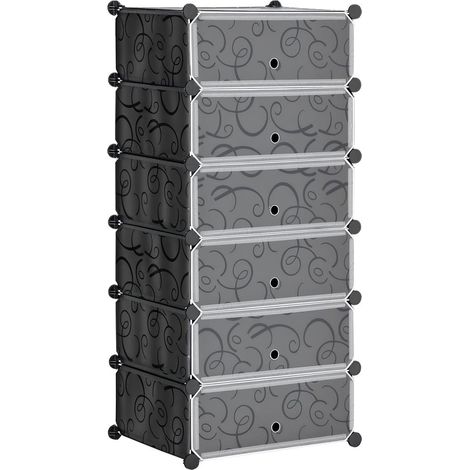 Meuble à Chaussures Modulable Armoire de Rangement 6 Cubes Rectangulaires Empilables pour 12 Paires Étagère DIY Noir (1/5)