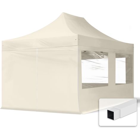3x4.5m Pop Up Gazebo ECONOMY Steel 30 mm, incl. Sidewalls with Panorama Windows, cream High Performance Polyester