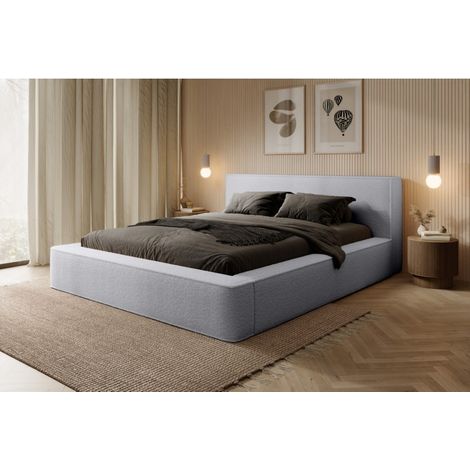 Lit coffre DENALI – Perlgrau meliert – 180x200 cm – Samtweicher Stoff – Klappbarer Lattenrost – Integrierter Stauraum