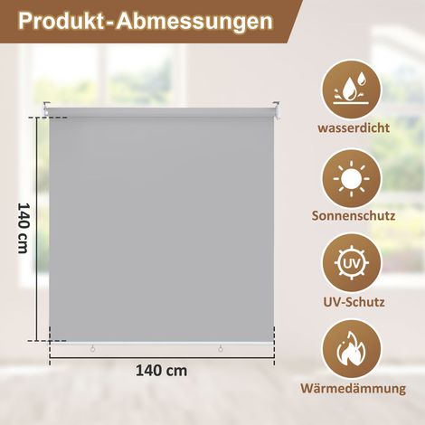 Wolketon Senkrechtmarkise 140x140 cm Balkonrollo Hellgrau UV Schutz Sonnenschutz Sichtschutz wasserdicht wetterfest Balkon Terrasse (1/4)