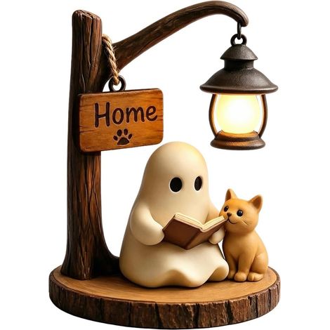 Cute Halloween Lamp, Ghost Figurines, Vintage 3D Design Cat Sculpture Feature, Holiday Accessory, Reading Decoration with Decorative Style, Use for Desk Bedroom Birthday (1/5)