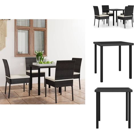 Ensemble à manger de jardin 5 pcs Résine tressée Noir - Salon De Jardin - Meubles De Jardin - Table De Jardin - Chaises De Jardin - Résine Tressée (1/5)