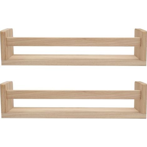 Étagère Murale Flottante En Bois Naturel 2 Pièces Bibliothèque Enfant Chambre Décor Bain Épices Cuisine (1/4)