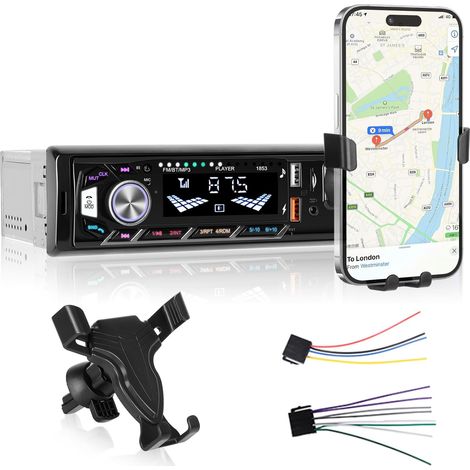 Autoradio 1 Din avec Bluetooth - Autoradio Bluetooth avec Support pour Téléphone Portable - Appels Mains Libres, Radio FM, Port USB/TF/AUX, Rétroéclairage Coloré (1/5)