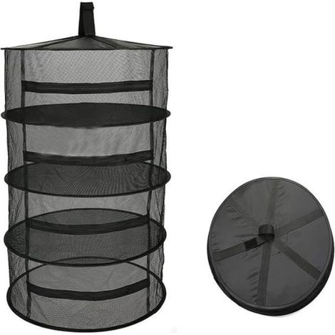 Filet de Séchage 4 Couches, Plant Sécher Panier Suspendu Suspendu Pliable Étage en Maille avec Fermeture à glissière Le Support Sec. (1/4)