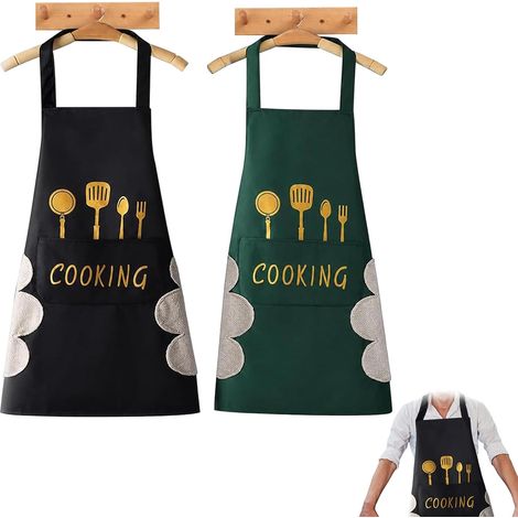 Tablier de Cuisine Femme Lot de 2 avec Grandes Poches Bretelle Réglable Tablier Imperméable pour Cuisine Pâtisserie Barbecue Ménage et Café (1/5)
