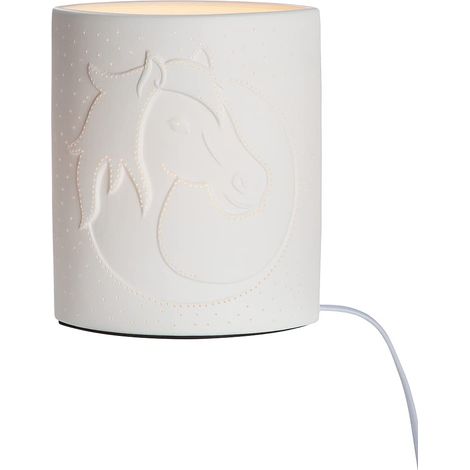 Lampe en porcelaine « tête de cheval » en forme d'ellipse, blanc, culot E14, max. 40 W, sans ampoule. (1/5)