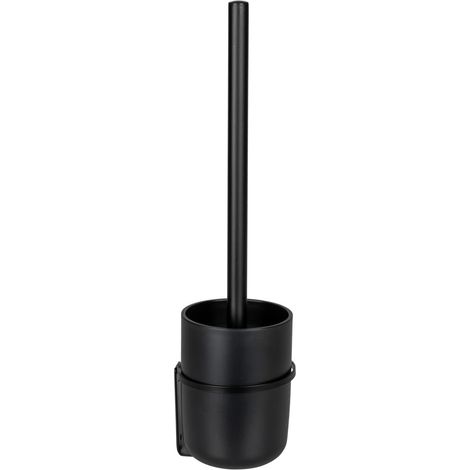 Brosse WC Murale Carpino Fixation sans perçage Turbo-Loc 40kg pour Surfaces Lisses ou vis Brosse WC avec Couvercle Flexible en Plastique et Support Mural métal Noir 9,5x35x10cm (1/5)
