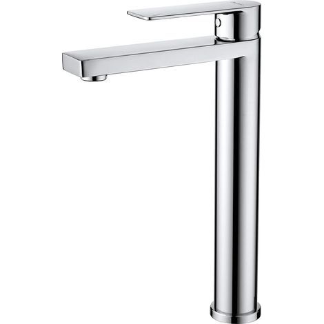 Miscelatore per lavabo alto BOED per bagno, rubinetto cromato per bagno con altezza del beccuccio di 250 mm e maniglia quadrata, miscelatore per lavabo XL per piano d'appoggio (1/5)
