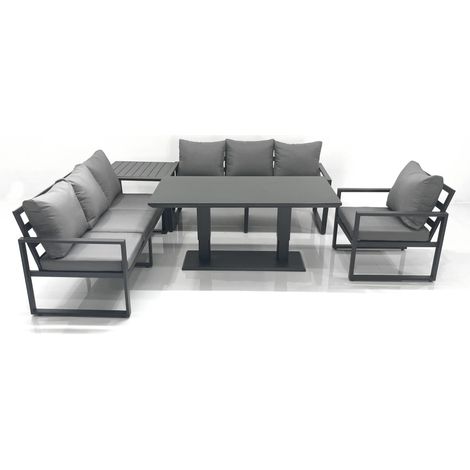 Fimous Outdoor Garden Furniture Set Aluminium Lounge Sofa Adjustable Rising Lifting Dining Table Sets with Side Table Dark Grey (1/5)