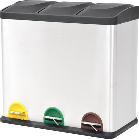 vidaXL Cubo de reciclaje y basura con pedal acero inoxidable 54 L (1/5)