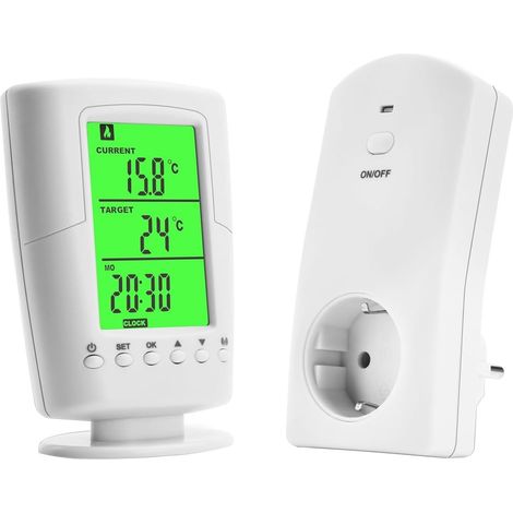 Prise thermostat sans fil avec thermostat infrarouge avec mode chauffage et refroidissement pour appareils de chauffage et de refroidissement (1/5)