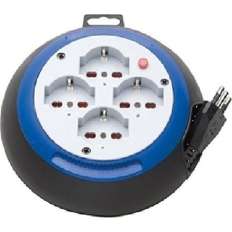 Prolunga Elettrica con Avvolgicavo Brennenstuhl 1100535 Prolunga Elettrica 3 Metri Ultrapiatta e Pratica 4 prese Polivalenti (10/16A + Schuko) Altezza Solo 6cm Diametro 18cm Colore Nero/Blu