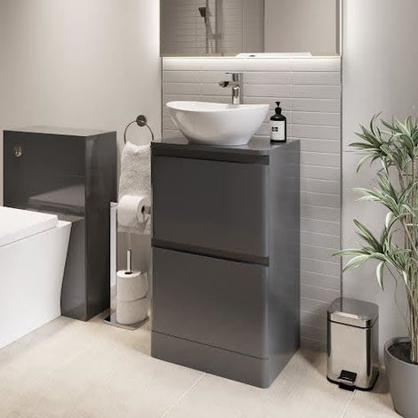 Bathroom Cloakroom Vanity Unit Wash Storage Cabinet Countertop Basin Grey 500mm (1/5)