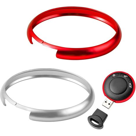 Lot de 2 Anneaux de clés pour télécommande de Voiture Porte clés en métal pour Mini R55 R56 R57 R58 R59 R60 (Argent+Rouge)