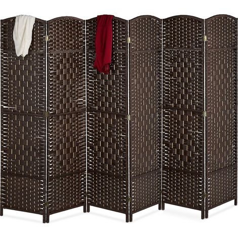 Relaxdays Paravent Raumteiler, HxB: 170x240 cm, faltbarer Raumtrenner, 6-teiliger Sichtschutz, Holz & Papierseil, braun (1/5)