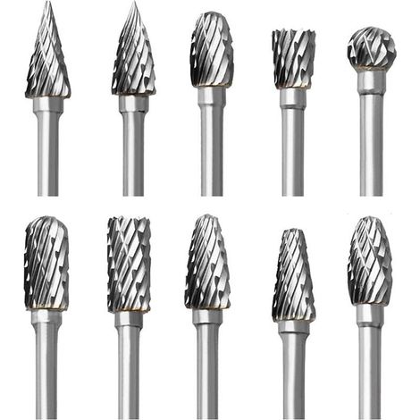 YMYNY Hartmetall-Rotationsfräser-Set, 10-teilig, Doppelschnitt-Fräser für Dremel-Zubehör mit Schaft, Holzschnitzen, Bohren, Gravieren, Metallpolieren (1/4)