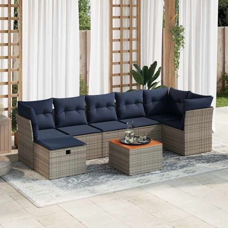 8-teiliges Gartensofa-Set mit Kissen, grau, Polyrattan (1/4)
