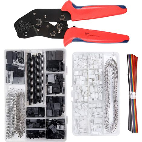 Pince à sertir à cliquet avec 1550 connecteurs Dupont mâle/femelle 0,1-1,0 mm² et 460 connecteurs JST pour connecteurs 2,54 mm 3,96 mm (1/5)