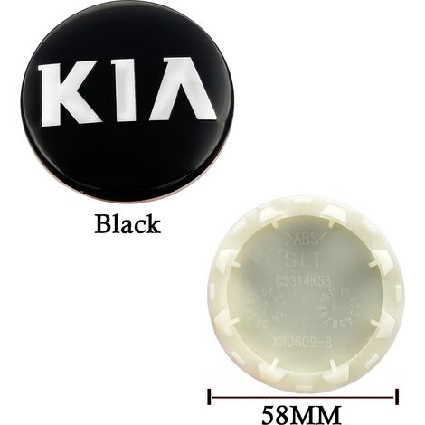 (58 mm noir) - 4 pièces de 58 mm. Convient pour les enjoliveurs de roue Kia Serato Sportage Freddy K2 K3 K5 Smart Run. (1/2)