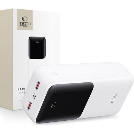 BATERÍA EXTERNA TECH-PROTECT PB03 DE 30000 mAh Y 22,5 W, BLANCA