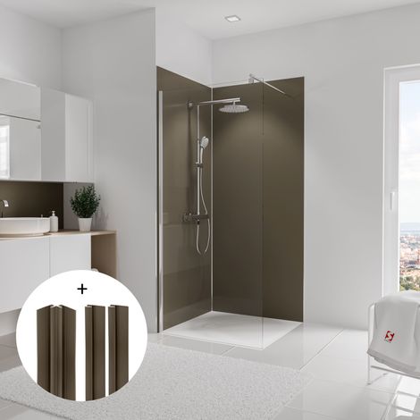 Lot de 2 panneaux muraux : 90 x 210 cm + 120 x 210 cm + 3 profilés Taupe, Schulte