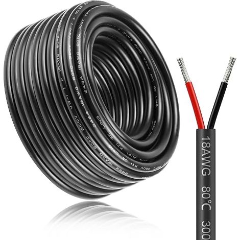 Câble électrique 18AWG 2x0,75mm² 20m, Fil Flexible en Cuivre Étamé à 2 Conducteurs, Tension Nominale 300V, Câble Basse Tension 5V 12V 24V bandes LED, Équipements Électriques et Projets de Câblage (1/5)