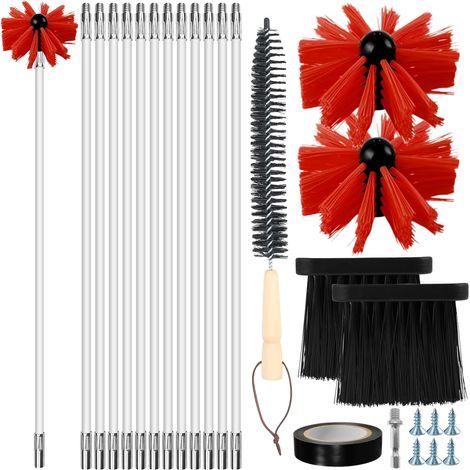 18 Pièces Hérisson Ramonage, Tiges 41cm, Têtes Brosse 10cm, Manche Bois, Conduit Cheminée (1/5)