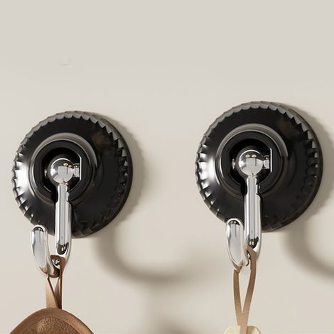 Lot de 4 Patères Adhésives Sans Perçage Rondes Résistantes pour Salle de Bain et Coats Noir [Adhésifs Forts] (1/5)