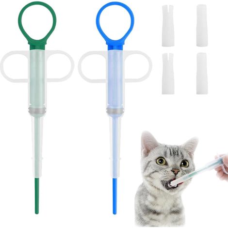 2-teiliger Tablettenspender für Katzen, Tablettenspender gegen Hitzewallungen, Spritze für Haustiere, Medikamentenspender für Haustiere, aus PP und Silikon, mit 4 wiederverwendbaren, weichen Spitzen