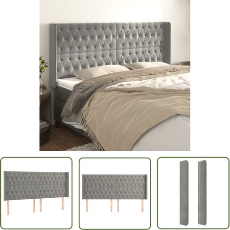 The Living Store Tête de lit avec oreilles Gris clair 183x16x118/128 cm Velours - Tête De Lit - Tête De Lit Velours - Tête De Lit Rembourrée - Literie - Chambre À Coucher (1/5)