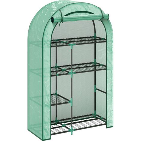 Serre avec toit rond, porte, étagères, serre à film résistant à l'hiver en acier, serre pour balcon, jardin, serre à tomates 100 x 45 x 160 cm (1/5)