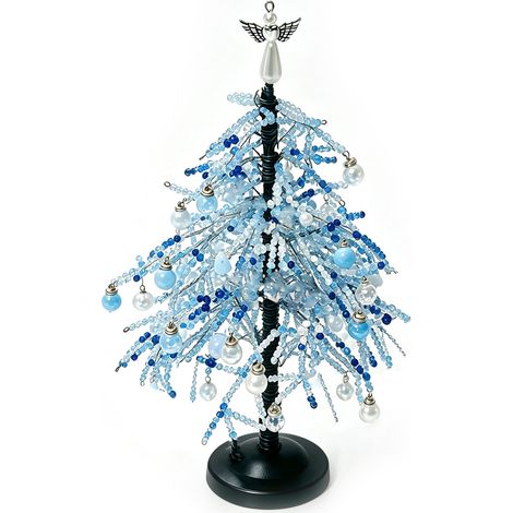DIY-Weihnachtsbaum-Set mit bunten Kristallperlen, Metallrahmen, Deko-Engel und Lichterkette zur Tischdekoration. (1/2)