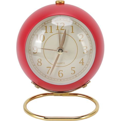 Silent retro alarm clock, decorative, round base, small quartz alarm clock with ambient night light for bedroom (1/5)